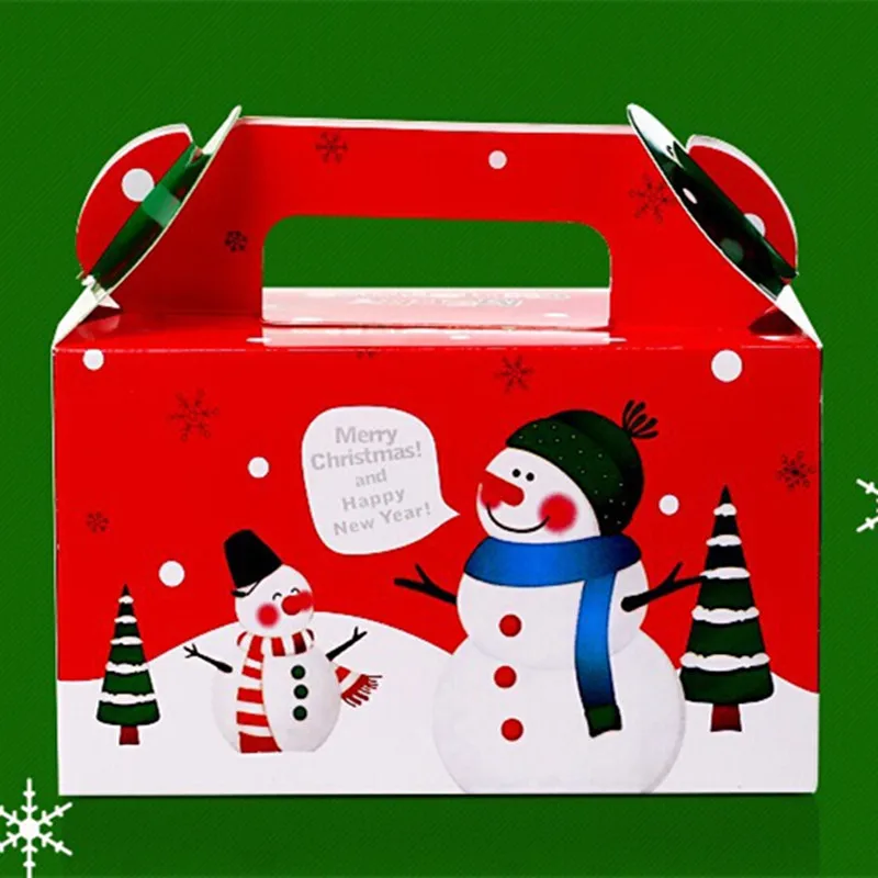

15.5*10*9cm Merry Christmas Snowman Xmas Red Paper Gift Box Cake Box Bakery Baking Cupcake Pastry Cookie Package With Handle