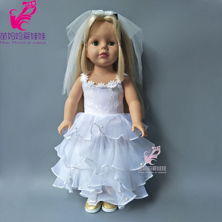 White wedding dress set with veil for 43cm dolls baby doll