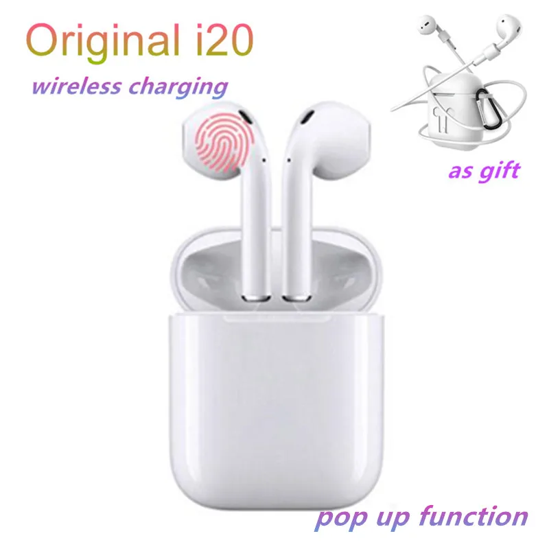 

with Silicone bag as gift ! Newest pop up function i20 TWS Bluetooth 5.0 Wireless Earphone support wireless charging for iphone