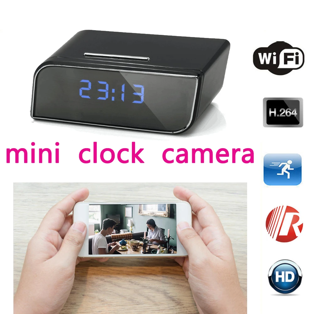 1080P wifi мини-камера с будильником времени, беспроводная няня, часы P2P, безопасность, обнаружение движения, домашний удаленный монитор, секретная Скрытая TF карта