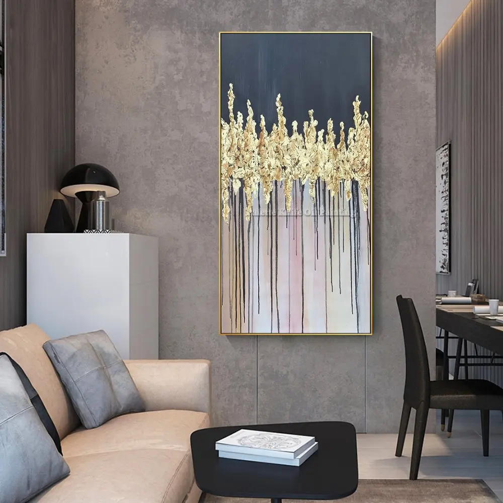 Original Abstract Gold Tree Forest Leaf Acrylic Painting on Canvas Cuadros Decoration Texture Wall Art Pictures for Living Room