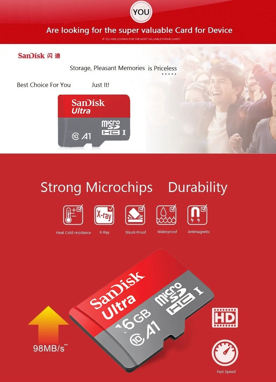 Sandisk micro карта 16 ГБ TF карта 32 Гб 64 г 128 г 200 ГБ 256 Гб 400 Гб класс 10 sd-карта usb флэш-карта памяти 64 Гб microsd