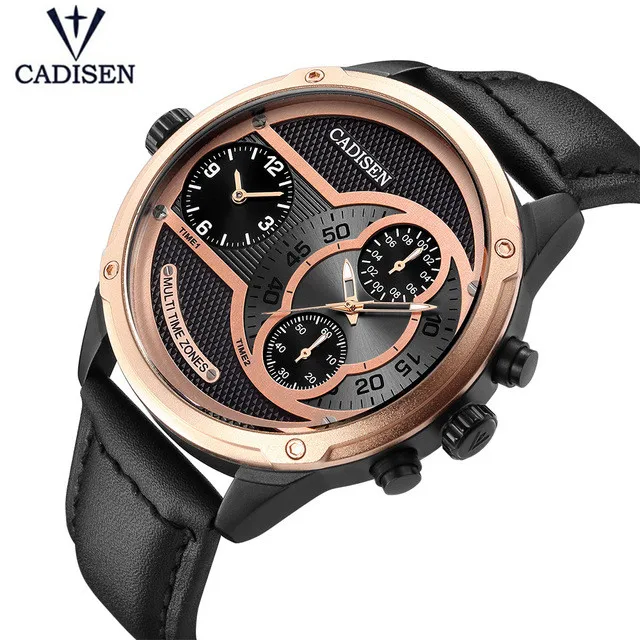 

2018 New Luxury Brand CADISEN Men Watch Quartz Watches Big Design Dual Time Zone Casual Military Waterproof Wristwatch Fashion