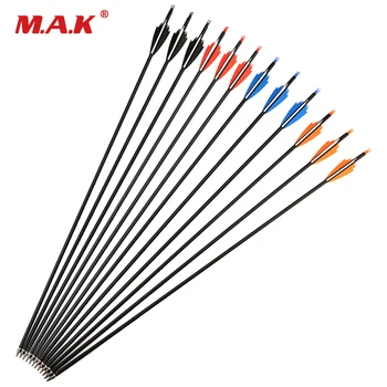 

6/12/24 pcs 30 Inches Mixed Carbon Arrow Spine 500 Flame Feather Replaceable Arrowhead for Compound Bow Archery Hunting