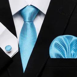 Лидер продаж для Мужчин зеленый синий плед 100% шелковый галстук Gravata Hanky запонки Набор для Формальные Свадебная вечеринка жених