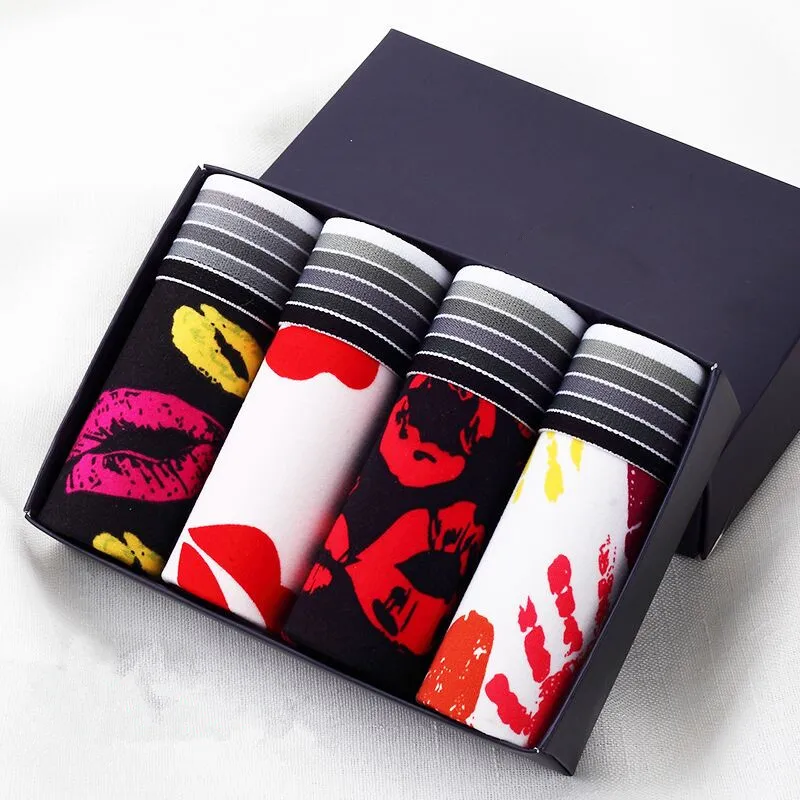 

4pcs/lot Silk Boxers Men Cartoon Underwear Male Sexy Underpants Brand Boxer Man Fancy Patterned Mens Boxers Dropshipping
