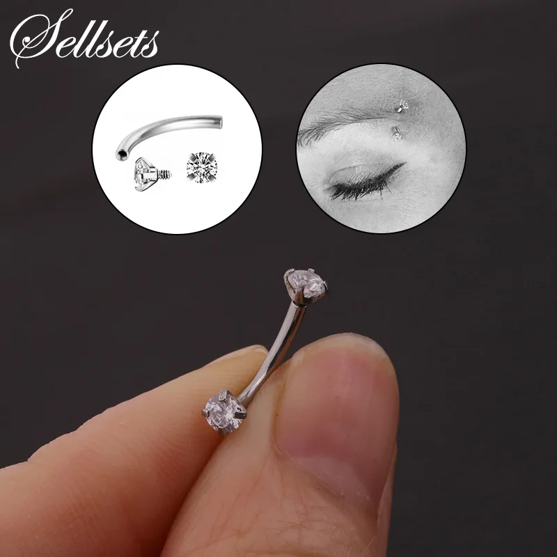 Серьги с внутренней резьбой Sellsets 16 г 3 мм CZ изогнутая бровь в форме штанги пирсинг