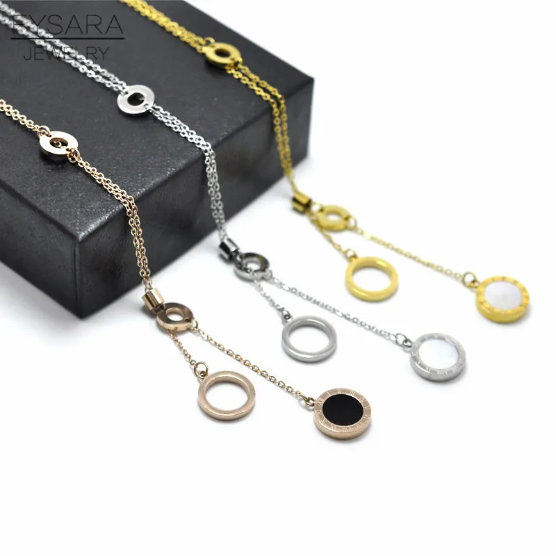 FYSARA Роскошная любовь круглые круги оболочки длинное ожерелье s для женщин модные ювелирные изделия римская подвеска с циферблатом ожерелье с орнаментом