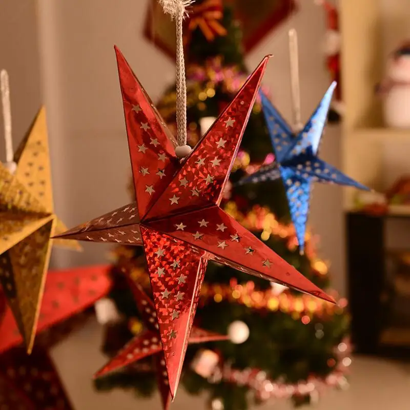 

5pcs/lot Three-dimensional Laser Five-pointed Star Ceiling Christmas Tree Pendantstar Lampshade Christmas Scene Decoration