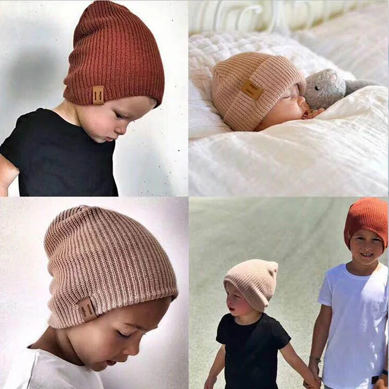

REAKIDS New Arrival Baby Girl Boy Winter Hat Baby Soft Warm Beanie Hat Crochet Elasticity Knit Hats Children Casual Warm Cap
