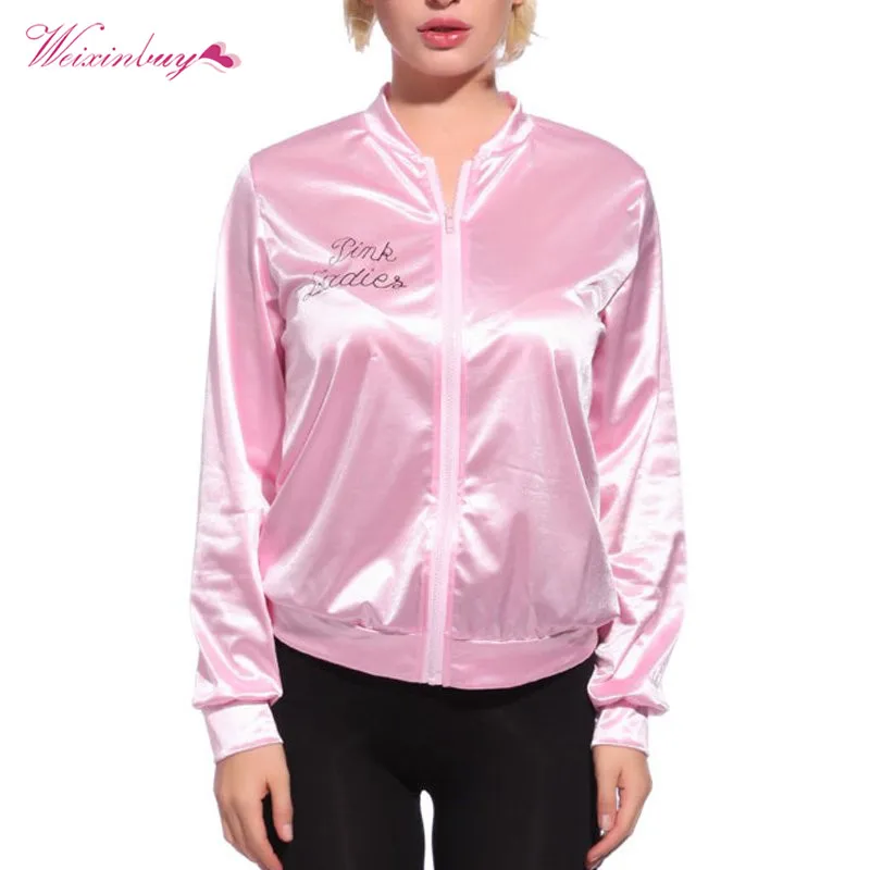 

Pink Women Basic Coats Solid Tracksuit for Women Jacket Lady Retro Jacket Women Fancy Dress Grease Costume