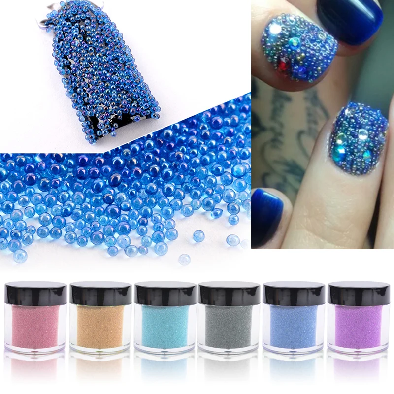 10 г 7 цветов DIY Micro Beads дизайн ногтей 3D украшение Икра штифт шпильки порошок стеклянные бусины блестящие украшения для маникюра легко применять TSLM1