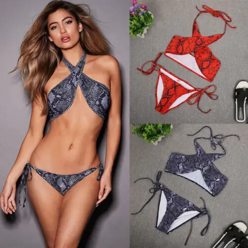

ITFABS Sexy Snake Women Bikini Set Halter Push-up Padded Bra Swimsuit Traingle Swimwear Beachwear Bathing Suit