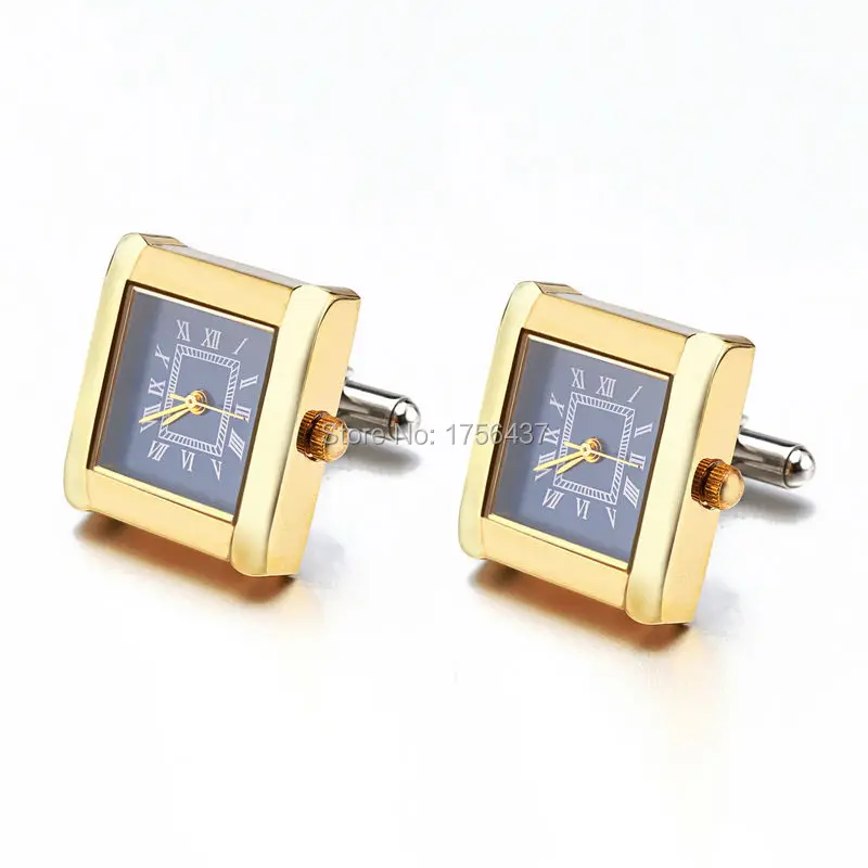 Lepton Functional Watch Cufflinks For Men Square Real Clock Cuff links With Battery Digital Mens Watch Cufflink Relojes gemelos