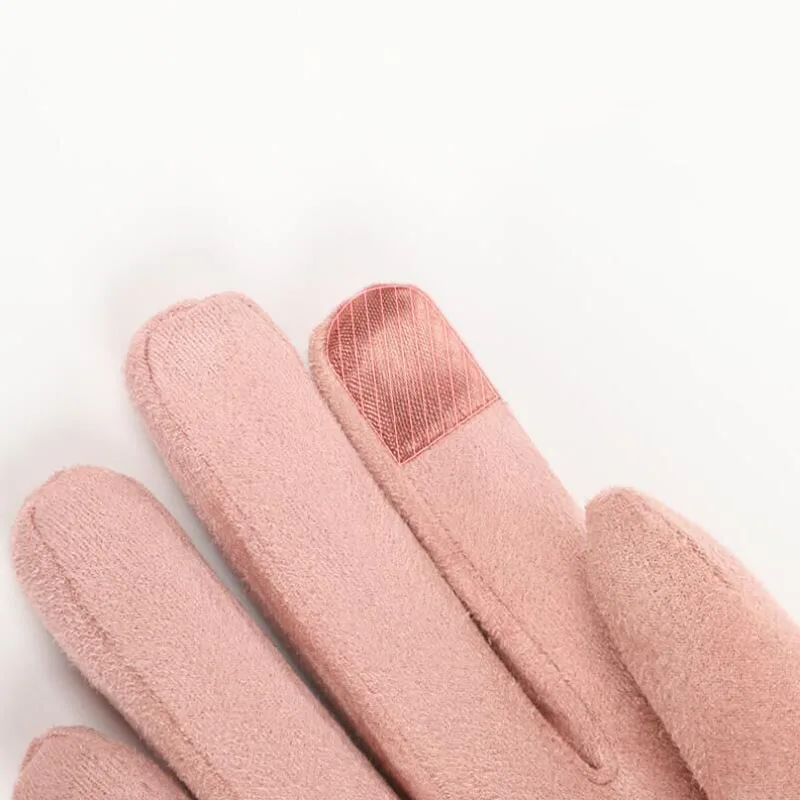 BING YUAN HAO XUAN Gloves Ladies Autumn Winter Plus Velvet Thick Warm Suede Smartphone Using Gloves Cold and Windproof Gloves