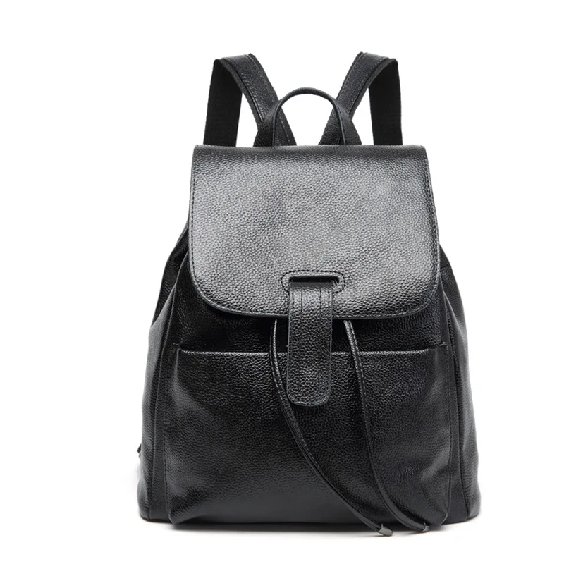 

2018 New Fashion Genuine Leather Women Backpack Female Black Genuine Cow Leather Backpack for Women mochila feminina