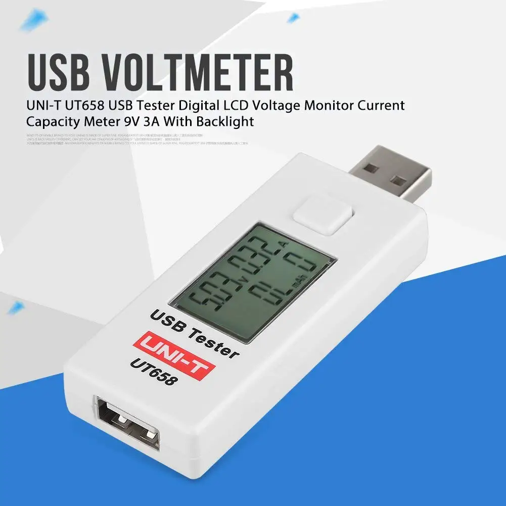 UNI-T UT658 USB цифровой ЖК-измеритель мощности тестер мультиметр измеритель тока и напряжения, измеритель емкости тока тестер 3C-9V