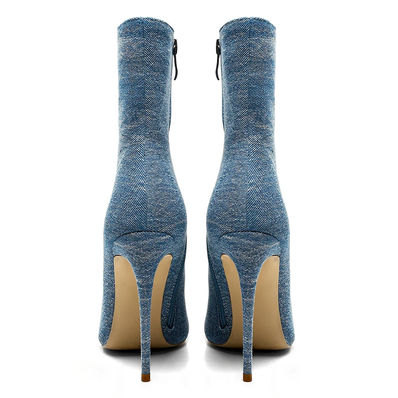 Altos Botas Blue Invierno Blue 2018 Mujeres Finos Calzado Femeninos Nuevos Felpa Tobillo Caliente Denim Talones Zapatos Isnom light Moda Corta Botines Dark 1tOWqqp