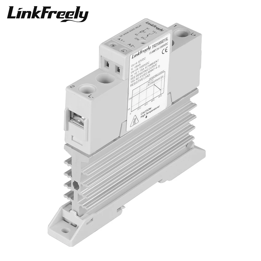 

TRD1000D15L 15A SSR DC DC Heat Sink Solid State Relay Din Rail 5V 12V 24V 32VDC Input 24-1000VDC Output Soft Start Power Relay