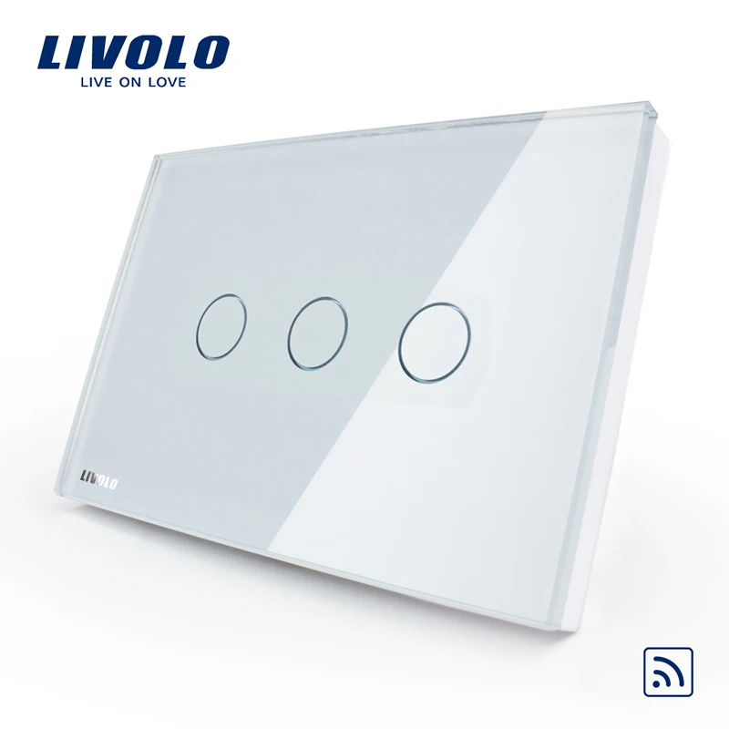 

Livolo US/AU Standard 3gang Wireless remote touch light Switch, AC 110~250V, crystal white glass, VL-C303R-81,No remote control