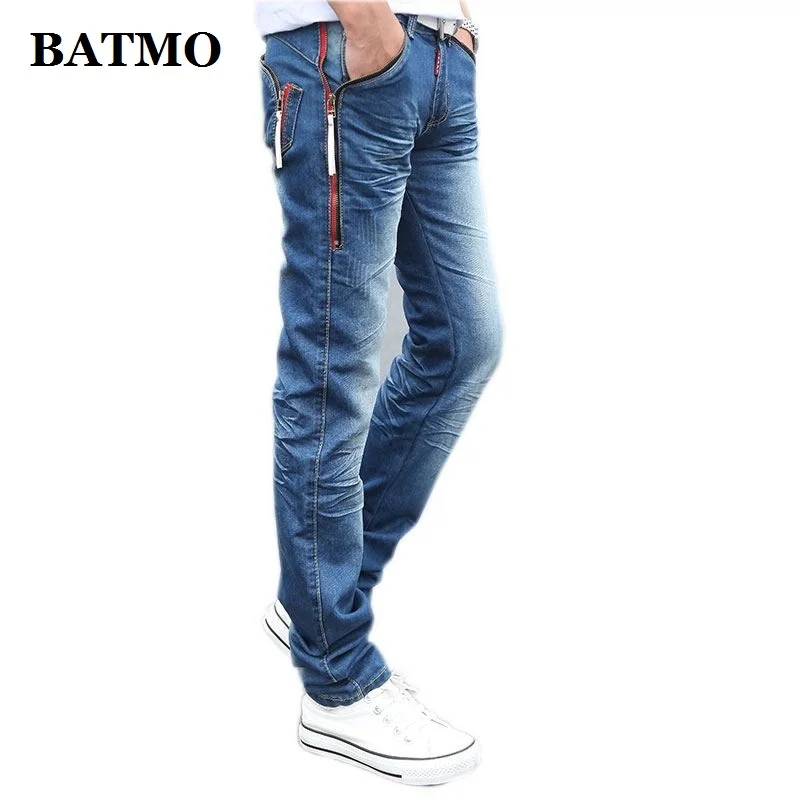 Batmo 2019 autunm male Zipper pockets blue jeans men's clothing trend slim small trousers male casual pencil pants Batmo 2019 autunm male Zipper pockets blue jeans men's clothing trend slim small trousers male casual pencil pants