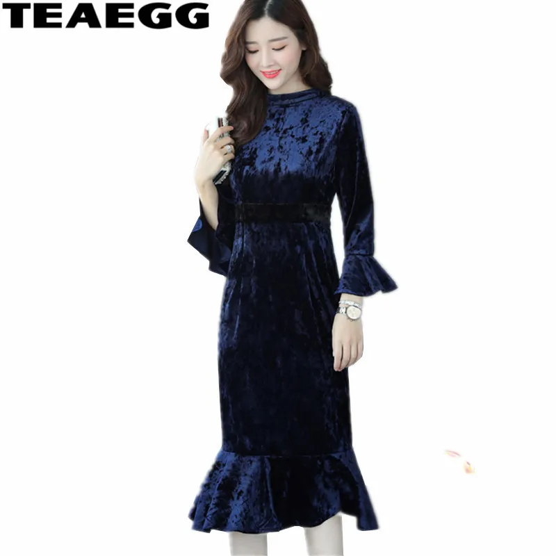 TEAEGG Ruffles Elegant Long Sleeve Dress font b Womens b font font b Clothing b font