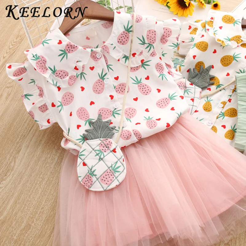 

Keelorn Girls Clothing Sets 2019 Summer Cute Princess Girl Strawberry Shirt + Gauze Dress 2PCS Pineapple Children Clothes outfit