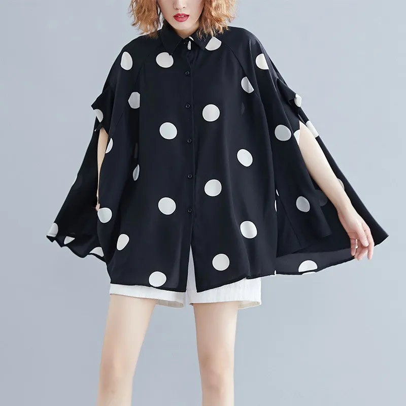 

2019 Women Loose Casual Plus Size Blouse Big Size Summer Lady Polka Dot Tops Tunic Print Batwing Sleeve Shirt Female