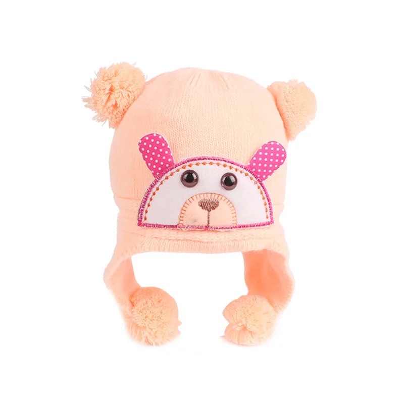 Knitted Newborn Beanies Baby Bear Hat For Baby Girls Crochet Warm Winter Baby Hats Boys Bomber Hat With Pompom Photography Props (5)