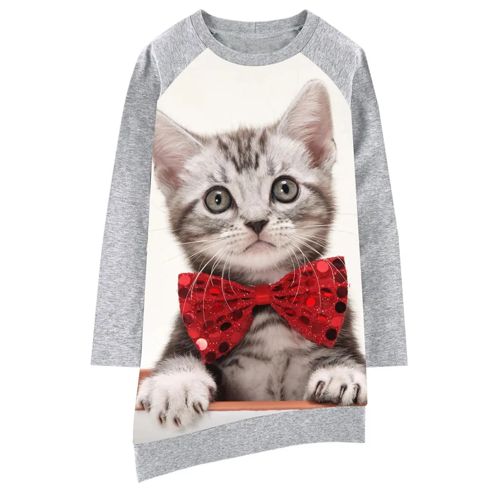 

baby dress kids A cat with a big red bow Long sleeve Girl clothing new Fashion Baby Dresses Print Children Dress Designer