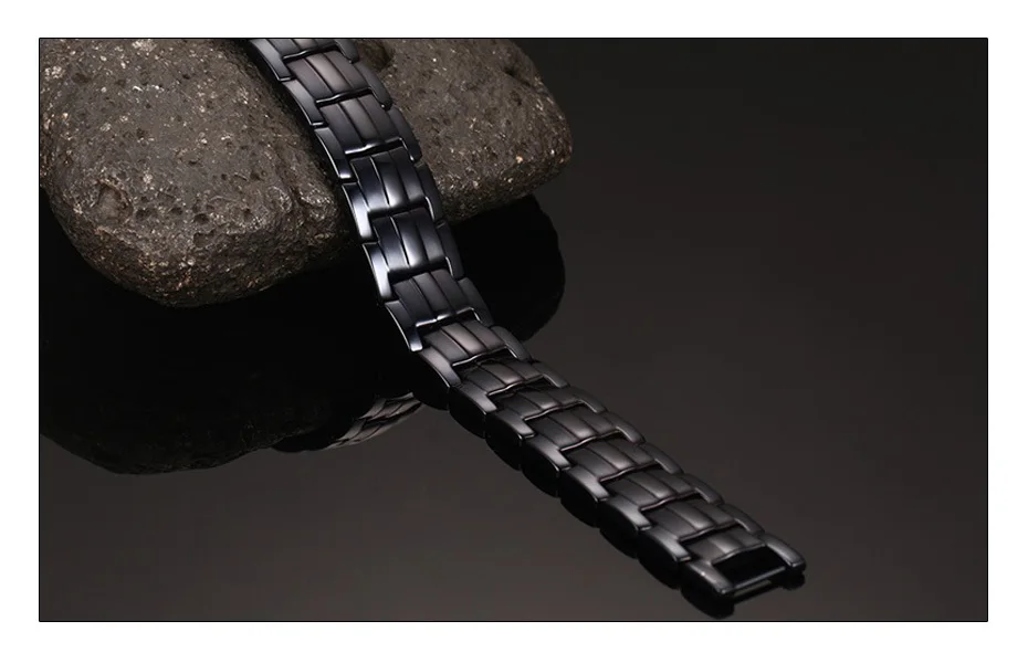 Meaeguet Casual Healthy Energy Bracelet Jewelry For Men Black Stainless Steel Chain Link Magnet Therapy Bracelets 15mm Wide