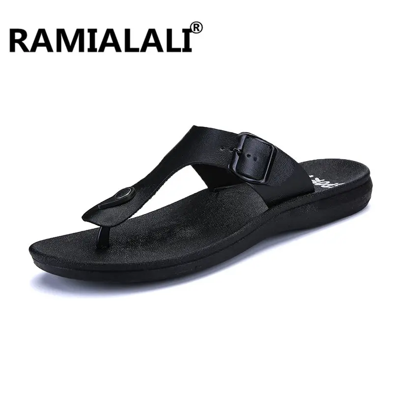 Мужские кожаные шлепанцы ramialали пляжные слиперы повседневная обувь для лета