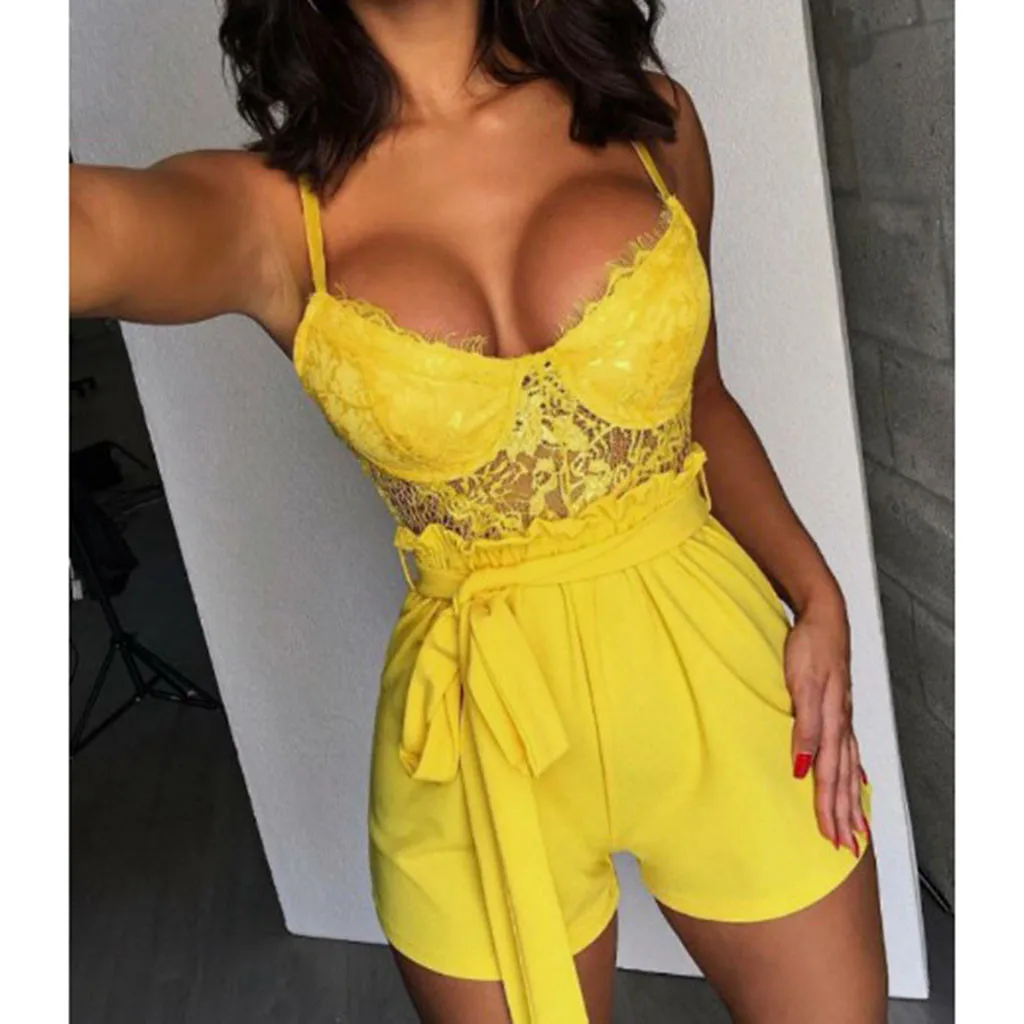 

New Clothes 2019 Summer Hot Fashion Women Lace Jumpsuits Vest Tank Top Casual Playsuit Short Pants Drop Shipping