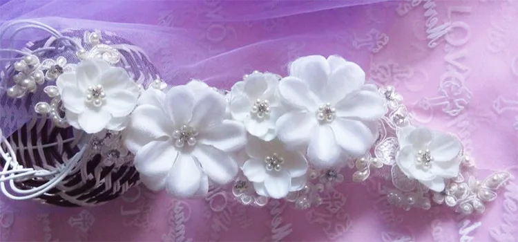 Encanto do casamento Hairwear Mulheres Rendas Artesanais Flores Brancas Casado Cocar de Noiva Imitação de Pérolas Acessórios de Cabeça para As Mulheres (3)