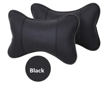 

New 2pcs Top Layer Leather Car Headrest Headrest For Jaguar xf xe x-type xj s-type stickers f-pace guitar emblem XFR Car styling