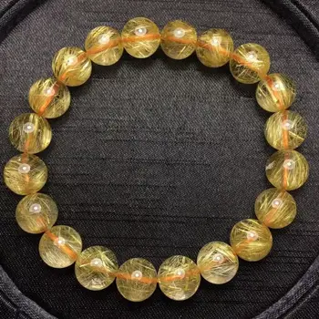 

10mm Natural Gold Rutilated Quartz Titanium Stretch Crystal Beads Bracelet