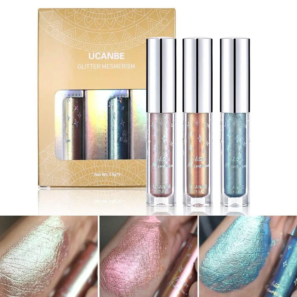 UCANBE 3pcs Glitter Duo chrome Liquid Eyeshadow Set Metallic Shiny Eye