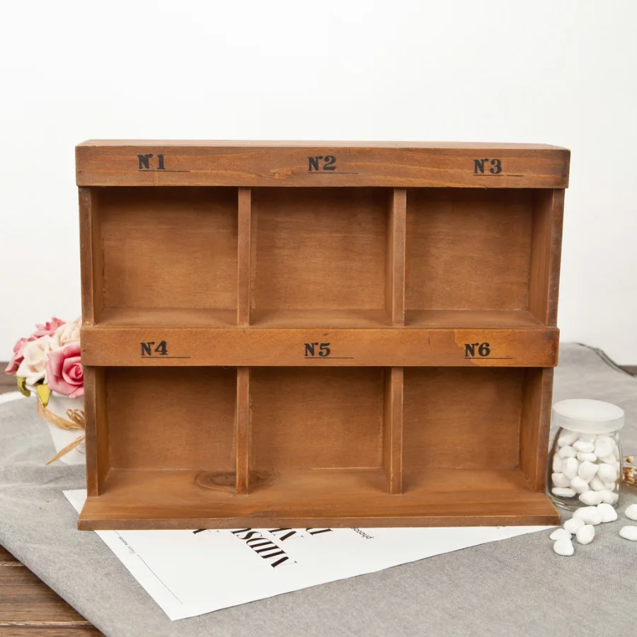 

Decor Wooden Storage Box 6 Section Divided 2 Layers Drawer Desk Wood Organizer Multi-functional Wooden Storage Shelf Cabinet