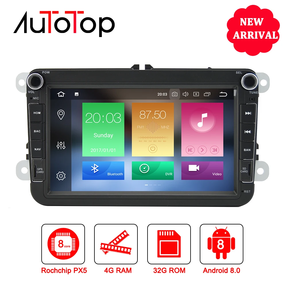 

AUTOTOP 2 Din Android 8.0 Car DVD GPS Player for Volkswagen Polo Golf Touran Caddy Tiguan Skoda Seat Car Multimedia Radio Player