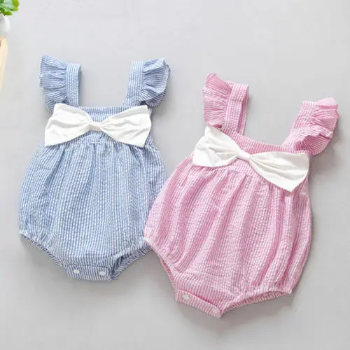 

2017 Cute Newborn Baby Girl Romper Little Princess Striped Bow Sunsuit Infant Bebes Jumpsuit Children Clothes