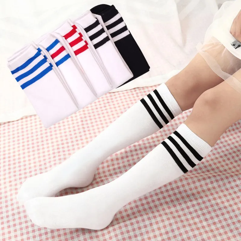 

Jeseca Womens Sexy Long Socks Female Stripes Knee High Long Warmer Sock Cotton School Students Sports Football Sox 7 Colors Hot