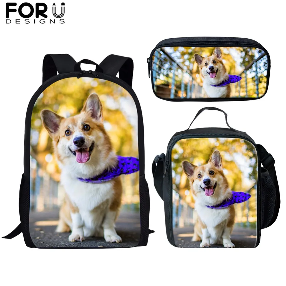 

FORUDESIGNS School Bags 3pcs Welsh Corgi Pembroke Printed Orthopedic Satchel Backpack Book Bag Teenagers Girls Rucksack Mochilas