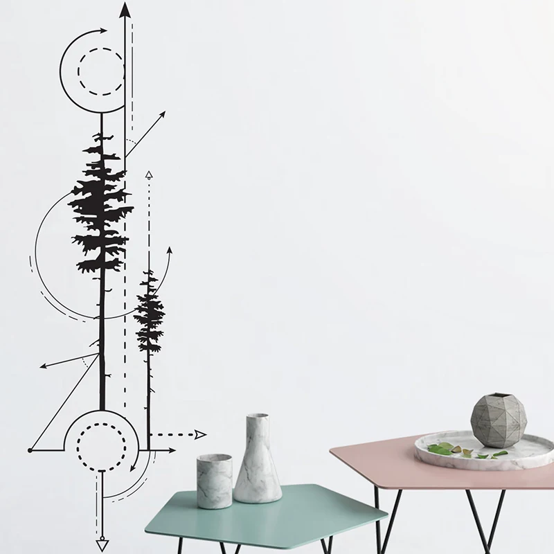 

New Creative Decals Geometric Pine Trees And Arrows Wall Decal Teens Room Arrow Wall Stickers Tree Modern Decor Wallpapers W097
