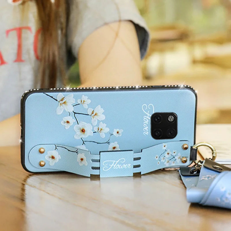 Роскошный блестящий цветочный чехол для Huawei Mate 20 Pro с бриллиантовым цветком на