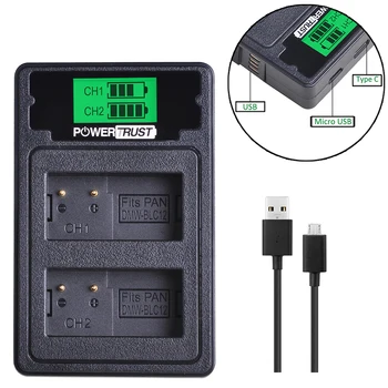 

DMW-BLC12 LCD USB Dual Charger With USB Cable&Type C Port For Panasonic FZ1000, FZ200, FZ300, G5, G6, G7,GH2,DMC-GX8