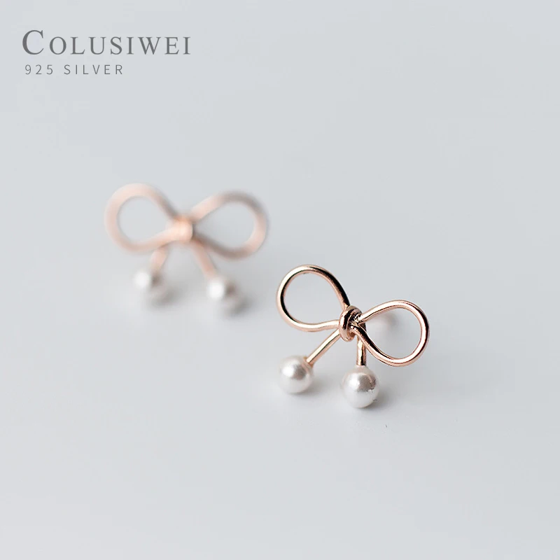 

Colusiwei Genuine 925 Sterling Silver Pearl Earrings 2019 Cute BowKnot Stud Earring for Women Elegant Fine Jewelry Girl Gifts