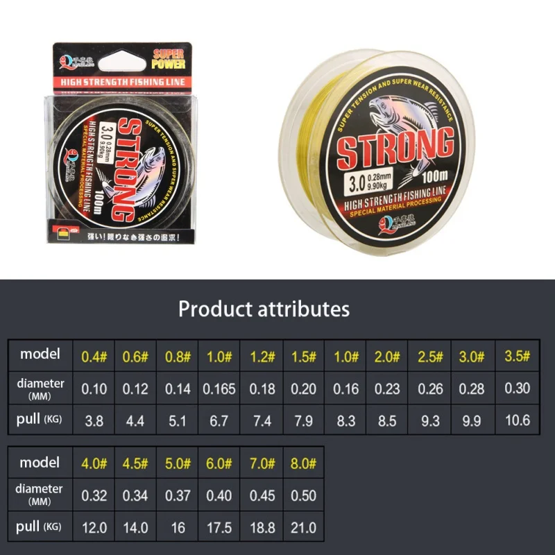 

100M/109 Yard Fishing Line Nylon Corrosion Resistant Freshwater Saltwater Wire Outdoor Fishing Professional Line