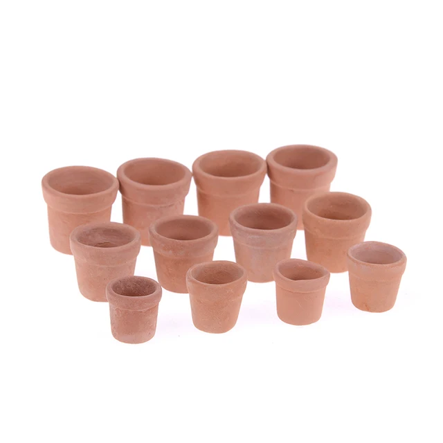 12pcs/lot Red Clay Flowerpot Simulation Garden Flower Pot Model Toy For Dollhouse Miniature Doll Houses Accessories 1/12 4