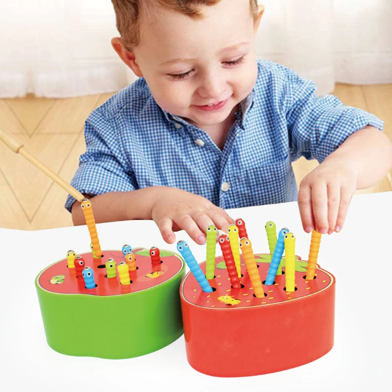 

Montessori Educational Wooden Toys Catch Worms Games Fruit Shape Creature Blocks Interactive Toys children