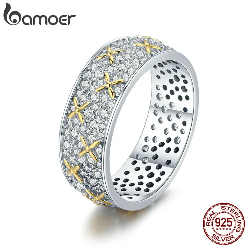

BAMOER Real 100% 925 Sterling Silver Luminous CZ Firefly Lightning Bug Finger Rings for Women Cocktail Engagement Jewelry SCR241
